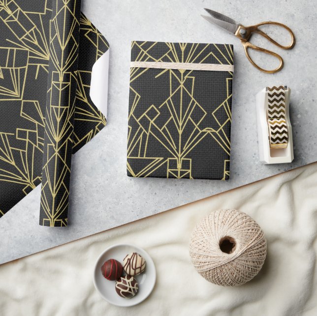 Gatsby Black & Gold Art Deco Wrapping Paper (Crafts)