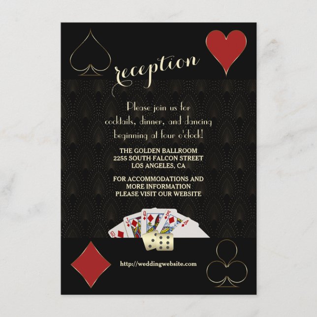 Gatsby Casino Las Vegas Poker Wedding Reception Enclosure Card (Front)