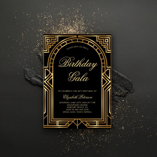 Gatsby Deco Roaring 20s Elegant Gold Arch Birthday Invitation (gatsby invitation roaring 20s twenties art deco black tie elegant formal business corporate event)