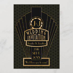 Gatsby Fanfare Vintage Art Deco Wedding Invitation