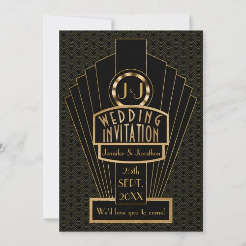 Gatsby Fanfare Vintage Art Deco Wedding Invitation