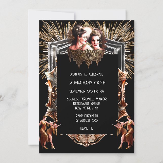 Gatsby fireworks flapper girls celebration chic invitation (Front)