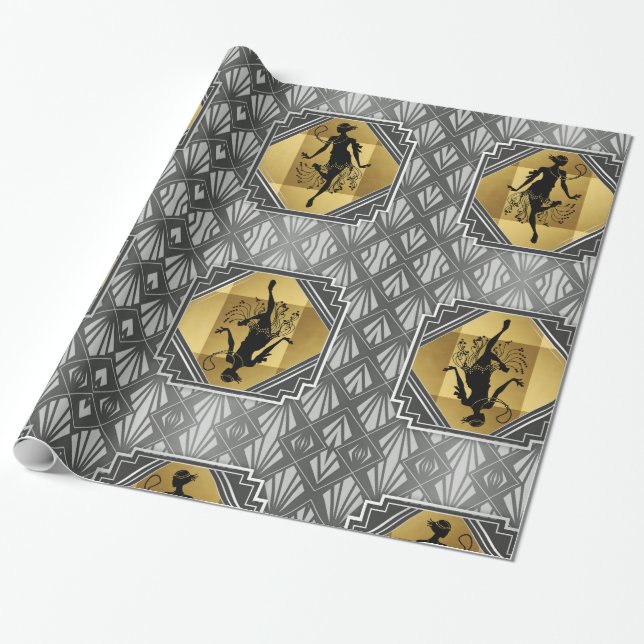 Gatsby Flapper Art Deco Wrapping Paper (Unrolled)