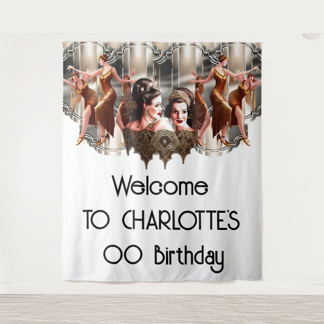 Gatsby flapper dancers 1920's metallic backdrop (Front)