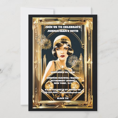 Gatsby flapper girl automobile 1920s party invitation