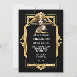 Gatsby Flapper girl black gold 1920's theme photo Invitation