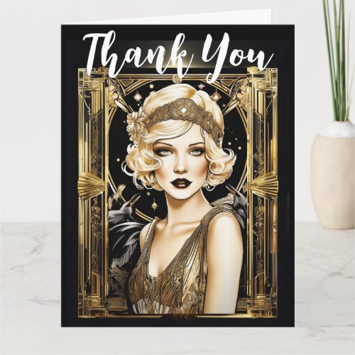 Gatsby flapper girl blonde thank you 1920s card