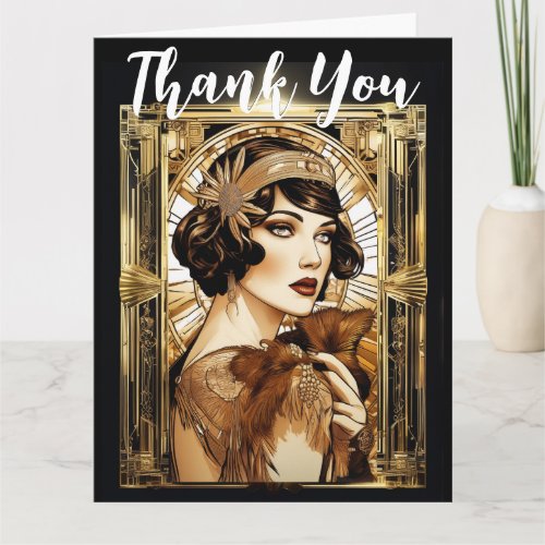 Gatsby flapper girl brunette thank you 1920s card