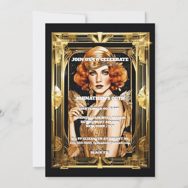 Gatsby Flapper girl formal black tie event Invitation (Front)