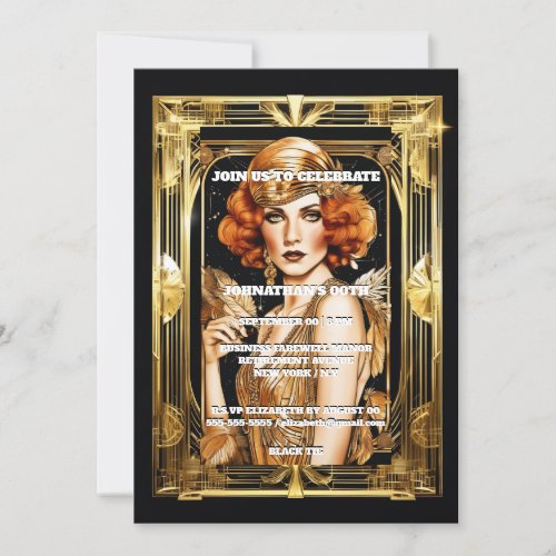 Gatsby Flapper girl formal black tie event Invitation