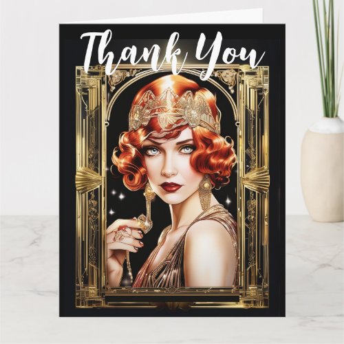 Gatsby flapper girl redhead thank you 1920s card