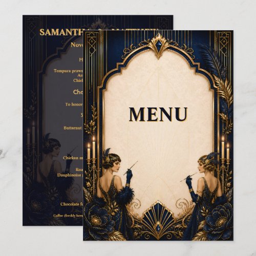 Gatsby flapper girls art deco wedding dinner menu