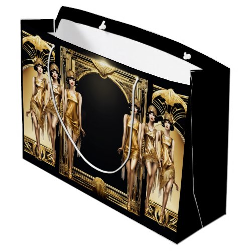 Gatsby flapper girls gold black theme event large gift bag