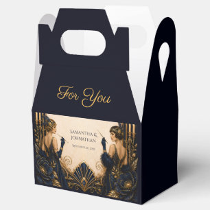 Gatsby flapper girls navy gold art deco wedding favor boxes