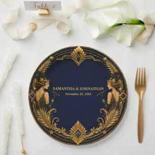 Gatsby flapper girls navy gold wedding dinner paper plates