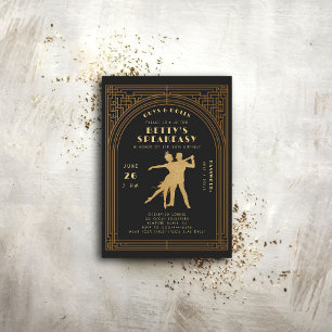 Gatsby Flapper Speakeasy Roaring 20s Gold Birthday Invitation