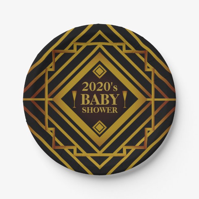 Gatsby Gold 2020's Baby Shower Paper Plates (Front)