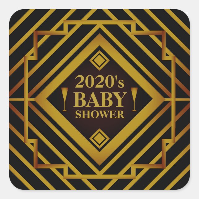 Gatsby Gold 2020's Baby Shower Square Sticker (Front)