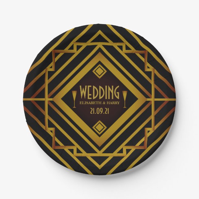 Gatsby Gold 2020's Wedding Paper Plates (Front)