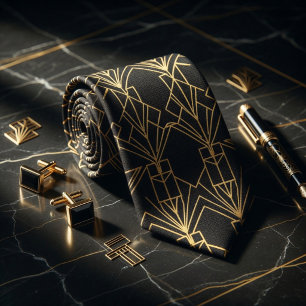 Gatsby Gold Art Deco Neck Tie