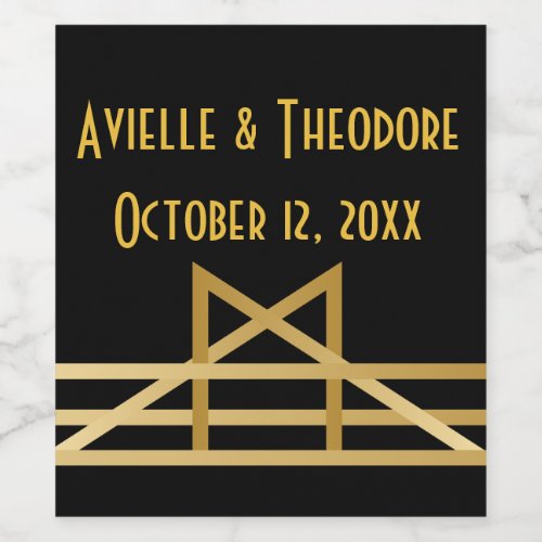 Gatsby Gold  Black Art Deco Wedding Party Wine Label