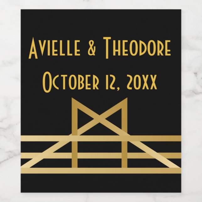 Gatsby Gold & Black Art Deco Wedding Party Wine Label (Single Label)