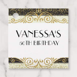 Gatsby Gold Black Glitter Favor Tags