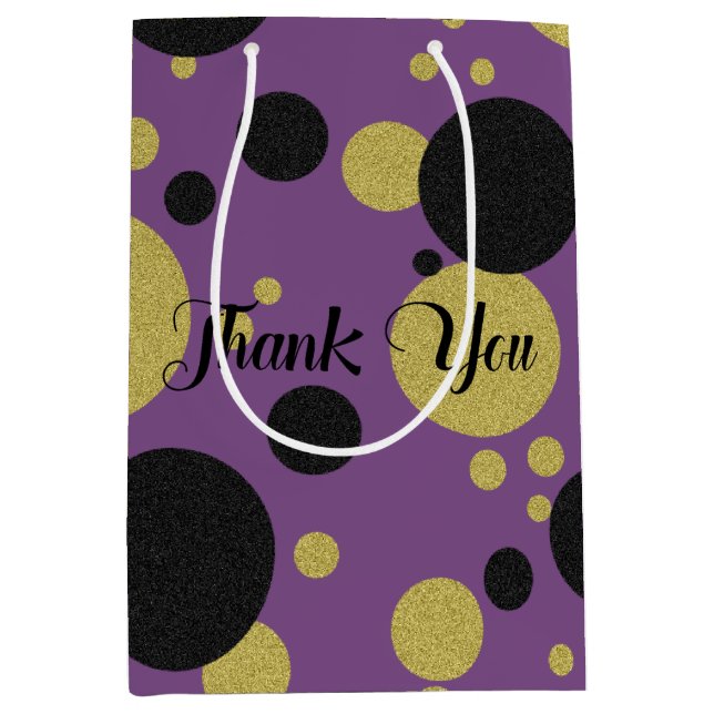 Gatsby Gold & Purple Sparkle Polka-Dot Party Medium Gift Bag (Front)