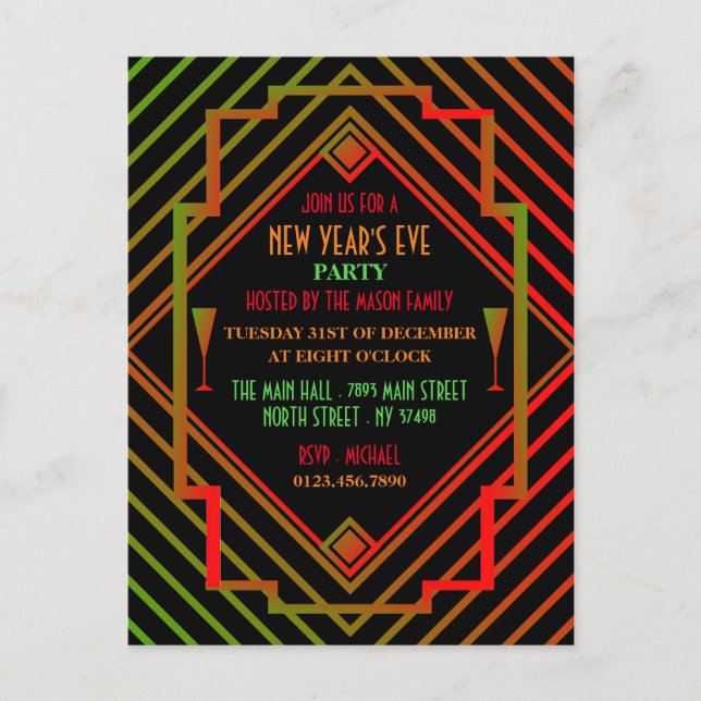 Gatsby Miami 1920's New Year Party Invitation Postcard (Front)