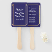 Gatsby Navy Art Deco Wedding Programme Hand Fan