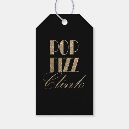 Gatsby party Gold and Black Pop Fizz Clink Gift Tags