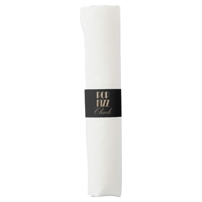 Gatsby party Gold and Black Pop Fizz Clink Napkin Bands (Front)