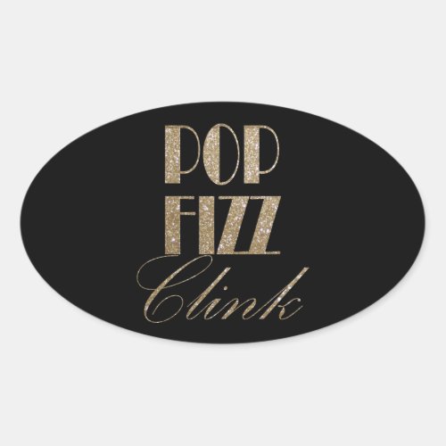 Gatsby party Gold and Black Pop Fizz Clink Oval Sticker