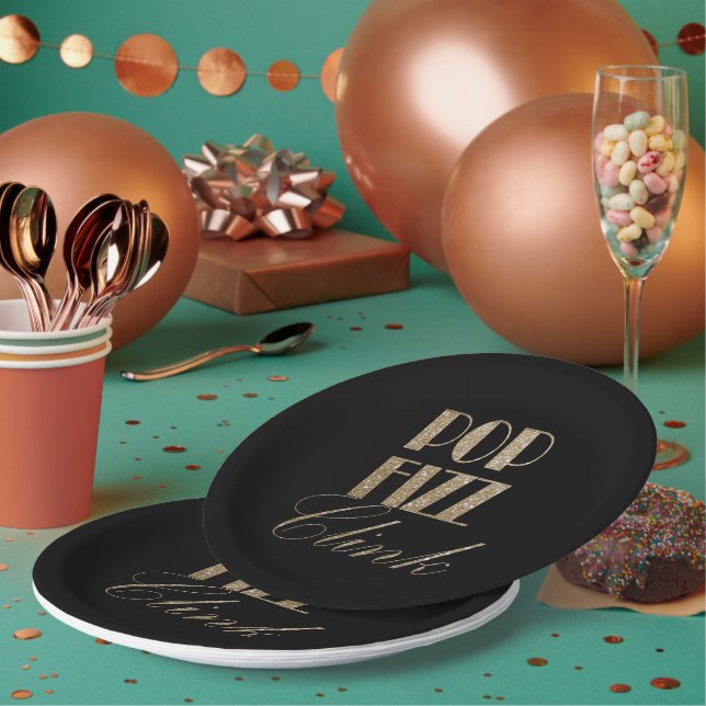 Gatsby party Gold and Black Pop Fizz Clink Paper Plates (Multi)