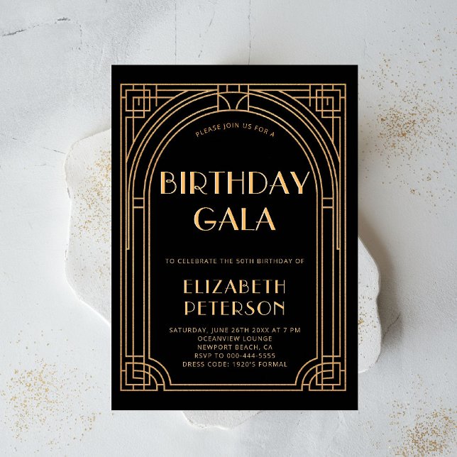 Gatsby Party Roaring 20s Art Deco Elegant Birthday Invitation (gatsby party invitation roaring 1920 twenties prohibition art deco nouveau frame elegant event)