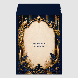 Gatsby peacock navy blue gold wedding envelope mailers