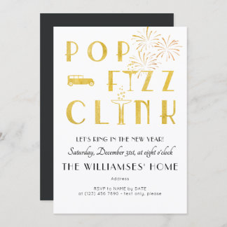 Gatsby Pop Fizz Clink Art Deco New Years Eve Party Invitation