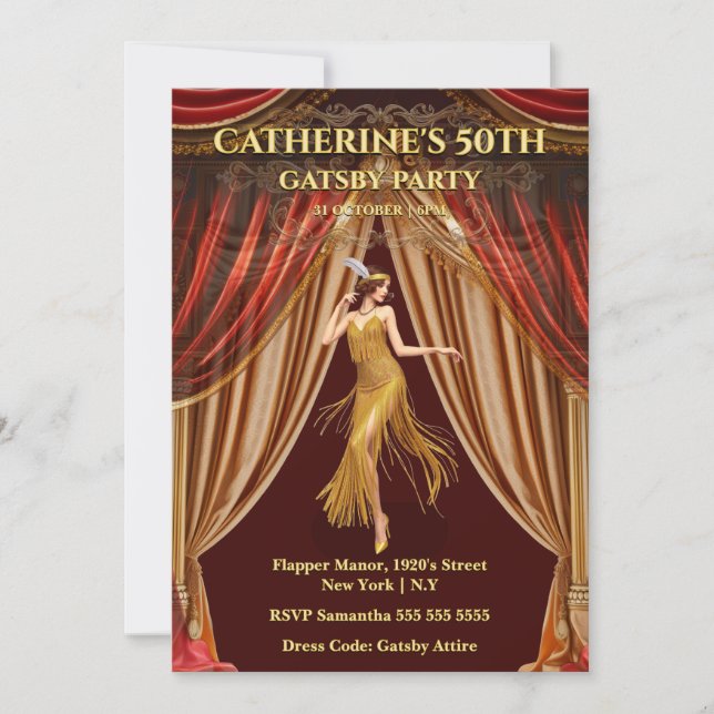 Gatsby Red Gold 50th Birthday Invitation (Front)