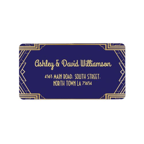 Gatsby Return Address Label Art Deco Wedding Navy