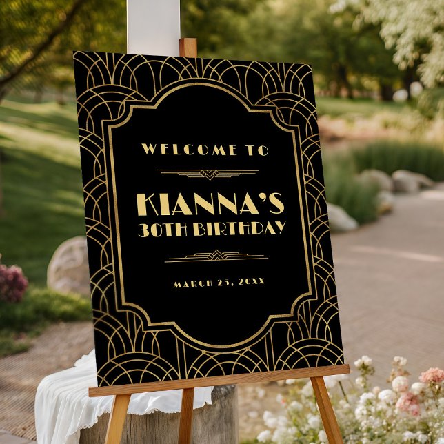 Gatsby Roaring 20s Birthday Black Gold Welcome Foam Board (Creator Uploaded)