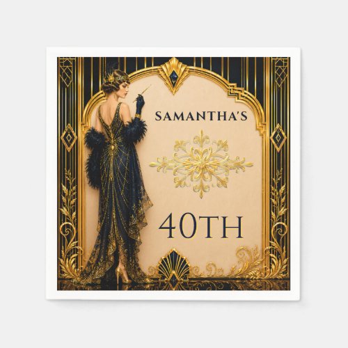 Gatsby roaring twenties flapper girl 40th birthday napkins