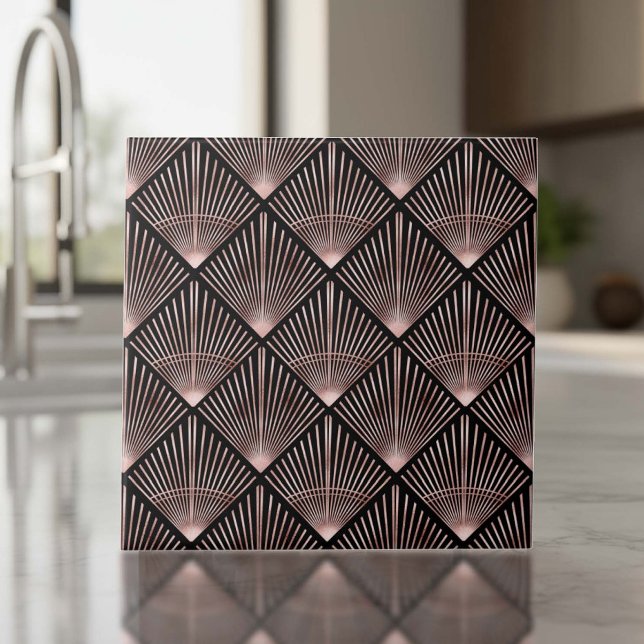 Gatsby Rose Gold Art Deco Fan Pattern ID1188 Ceramic Tile (Creator Uploaded)