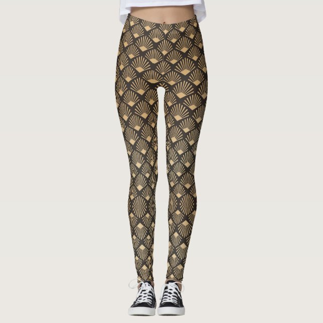Gatsby Style Art Decor Fan Pattern Leggings (Front)