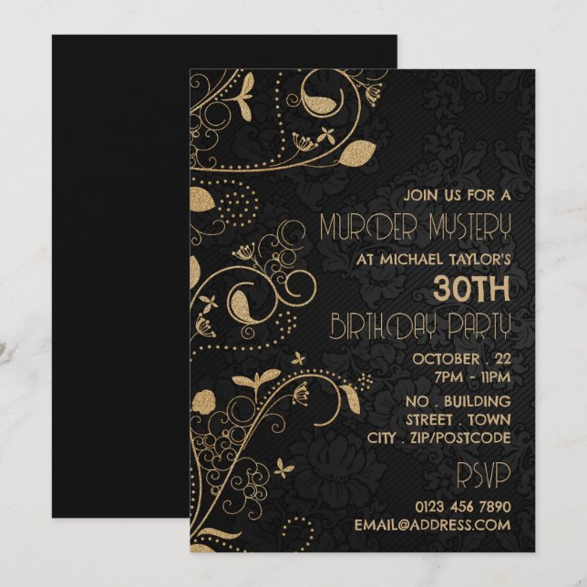 Gatsby Style, Murder Mystery Birthday Party Invitation (Front/Back)