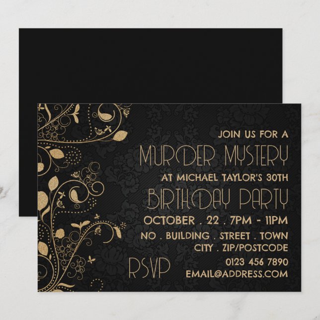 Gatsby Style, Murder Mystery Birthday Party Invitation (Front/Back)
