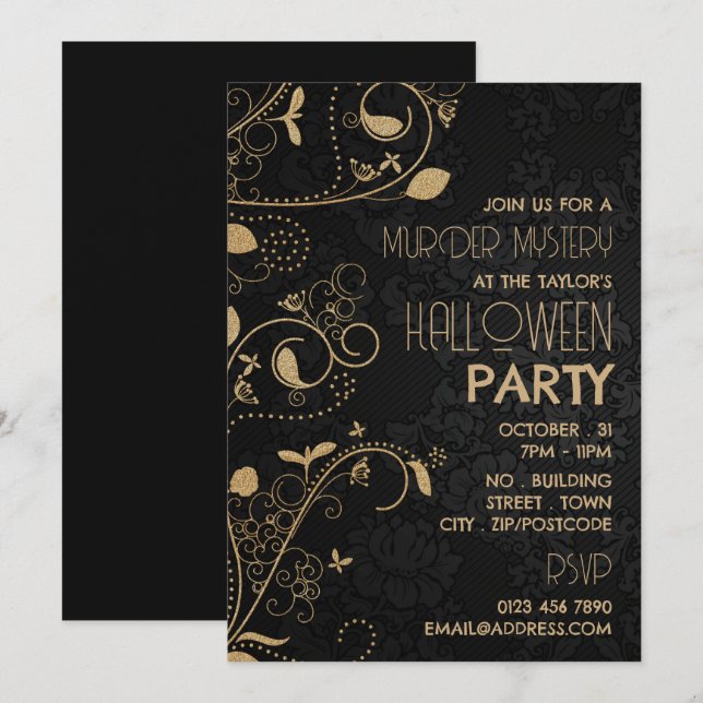 Gatsby Style, Murder Mystery Halloween Party Invitation (Front/Back)
