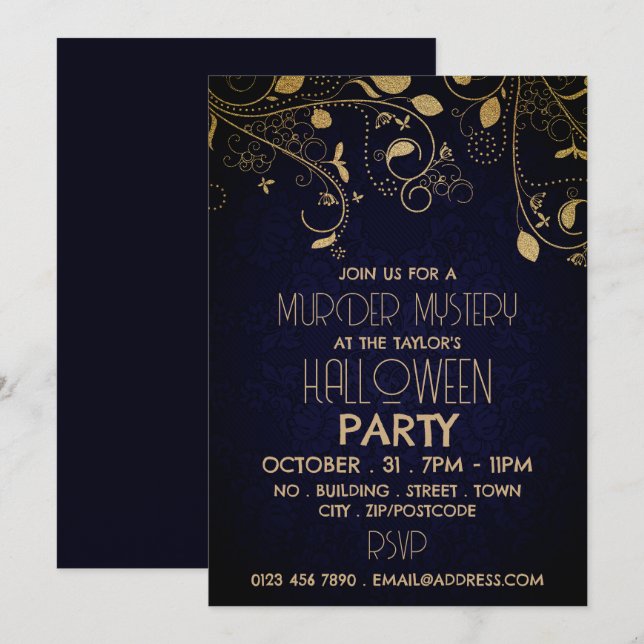Gatsby Style, Murder Mystery Halloween Party Invitation (Front/Back)