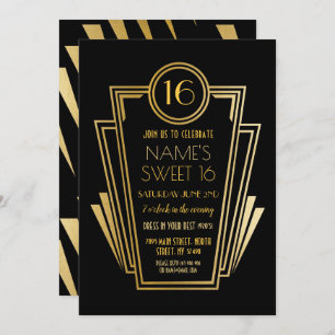 Gatsby Sweet 16 Birthday Party Art Deco 1920s Gold Invitation