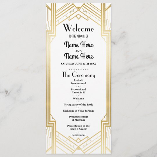 Gatsby White Gold Art Deco 1920s Wedding Program Zazzle Com