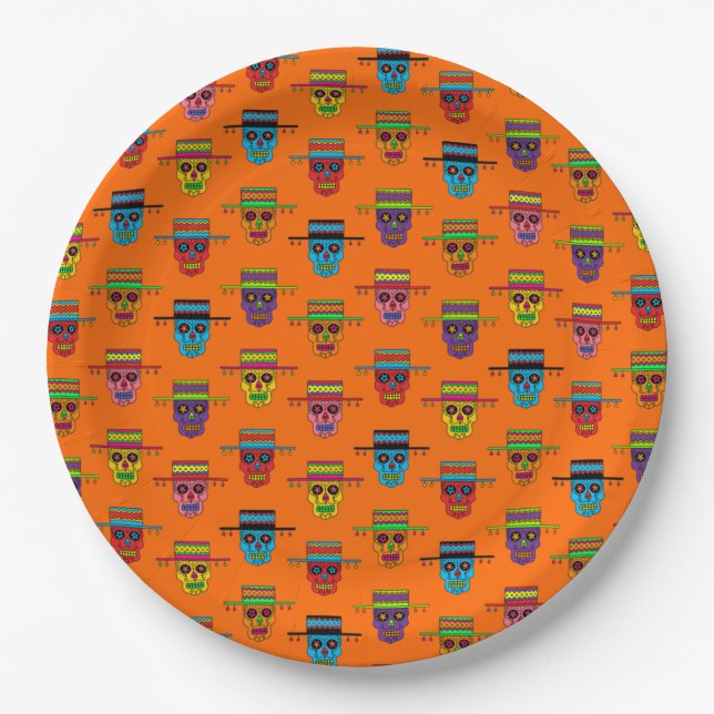 Gaucho Sugar Skull Paper Plates (Front)